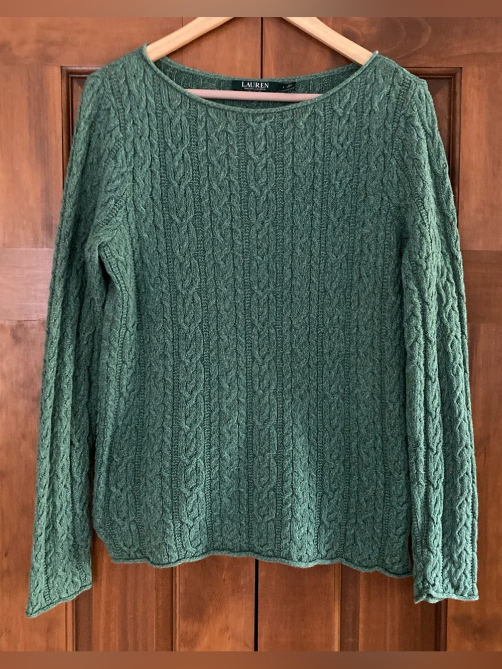 Ralph Lauren marled Green Cable-Knit cotton boatneck Sweater women’s large